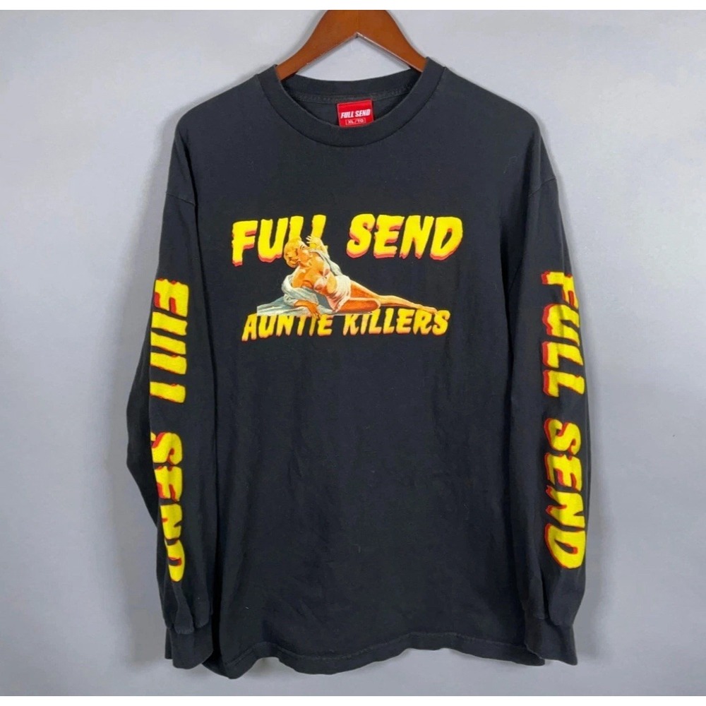 Full Send Auntie‎ Killers T-Shirt Adult Men Size M Black Long Sleeve Nelk Boys
